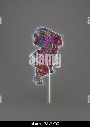 Eine stilisierte, abstrakte Form entsteht aus einem minimalen Hintergrund, die lebendige Linien und Konturen zeigt, die Bewegung und Tiefe suggerieren und ein faszinierendes Zusammenspiel von Formen und Farben schaffen., Gesichtsmaske, We People, 20. Jahrhundert, Holz, Pigment, Metall, Faser, Schalen, Tuch, 16-1/2 x 9 x 6-1/2 Zoll, afrikanische Kunst, Klassische Kunst mit einem modernen Touch, neu interpretiert von Artotop Stockfoto