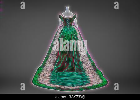 Ein atemberaubendes Kleid mit einem komplizierten Design, mit einem taillierten Oberteil und einem fließenden Rock, der elegant auf den Boden fällt, hervorgehoben durch lebendige Umrisse, die seine anmutige Silhouette unterstreichen., Kaiserliches russisches Hofkleid, Charles Frederick Worth, Designer (Englisch, 1825-1895), um 1888, Seidensamt, Silber lamÃ moirÃ, bestickt mit klaren Glaskristallen, Silberpailletten, Silberfolie, Silberstreifen, A) Oberteil: Schulter bis Saum 14 cm, Taille 27 cm B) Rock: Vorne bis Saum 47 mm C) Zug: 130 x 60 cm, Label: Paris, C WORTH, Paris, Textil- und Modekunst, Klassische Kunst mit moderner Kunst Stockfoto