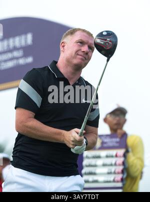 23. Oktober 2016: Haikou, Hainan, China – Fußballspieler Paul Scholes auf dem Blackstone-Kurs im Mission Hills Resort Haikou während der 2. Runde des 4. World Prominent Pro-am. . Blackstone Course, Mission Hills Resort, Haikou, Hainan Island China. (Bild: © Jayne Russell Via ZUMA Wire) Stockfoto