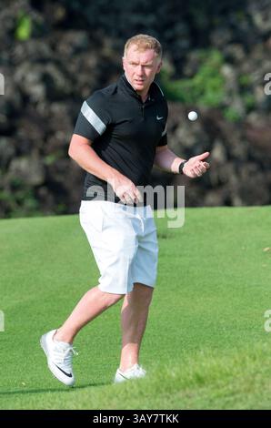 23. Oktober 2016: Haikou, Hainan, China – Fußballspieler Paul Scholes auf dem Blackstone-Kurs im Mission Hills Resort Haikou während der 2. Runde des 4. World Prominent Pro-am. . Blackstone Course, Mission Hills Resort, Haikou, Hainan Island China. (Bild: © Jayne Russell Via ZUMA Wire) Stockfoto
