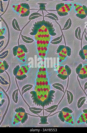 Ein lebendiges Blumendesign mit komplizierten Mustern aus stilisierten Blättern und Blüten, mit hellen Farben, die eine lebendige und dynamische Komposition schaffen., Steppdecke (Ananas), Unknown, ca. 1850, Baumwolle, appliquÃ und gesteppt, 91 x 91 cm, amerikanische Kunst, Textil- und Modekunst, klassische Kunst mit einem modernen Twist, neu interpretiert von Artotop Stockfoto