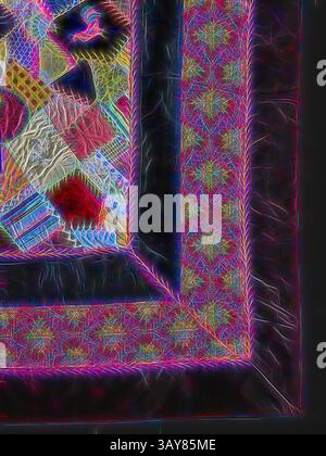 Ein lebendiger Patchwork-Steppdecke mit einer Vielzahl von bunten Mustern und Texturen, umrandet von einem komplizierten Design, das seine visuelle Attraktivität unterstreicht., Crazy Quilt, Unknown, ca. 1885, Seide, Samt, Bänder, synthetisches Gewebe, gesteckt und gestickt, 85 x 81 cm, American, Textile und Fashion Arts, Klassische Kunst mit einem modernen Touch, neu interpretiert von Artotop Stockfoto