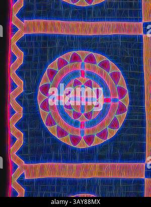 Ein lebendiges Textildesign mit komplexen Kreismustern und geometrischen Formen, betont durch kräftige Farben, die ein Gefühl von Tiefe und Bewegung schaffen., Quilt (Kompass), Anna Maris Ledbetter (amerikanisch, 1831-ca. 1863), ca. 1860, Baumwolle, appliquÃ und gesteppt, 84 x 69 cm, Textil- und Modekunst, klassische Kunst mit modernem Touch, neu interpretiert von Artotop Stockfoto