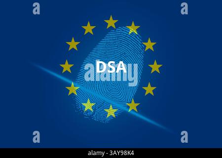 Von der Europäischen Union eingeführtes DSA (Digital Services Act). Neue Regeln für Online-Sicherheit, Content-Moderation und Plattformtransparenz. Konzept. Stockfoto