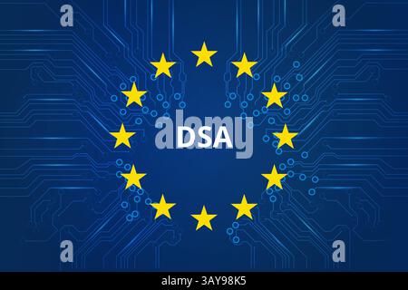 Von der Europäischen Union eingeführtes DSA (Digital Services Act). Neue Regeln für Online-Sicherheit, Content-Moderation und Plattformtransparenz. Konzept. Stockfoto