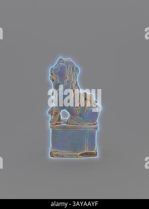 Eine stilisierte Skulptur eines Löwen, aufwändig geschnitzt und auf einem Sockel balanciert, mit leuchtenden Linien, die seine dynamische Form und majestätische Präsenz betonen., Hund von Fo, Datum unbekannt, Keramik oder Porzellan, H: 5-1/2', asiatische Kunst, klassische Kunst mit einem modernen Touch, neu gestaltet von Artotop Stockfoto