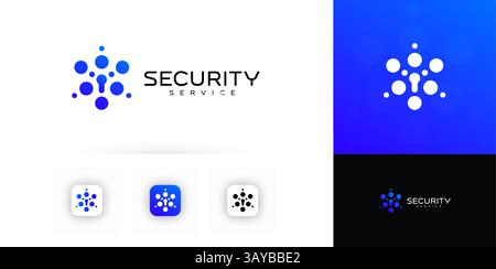 Modernes Sicherheitsdienst-Logo mit abstraktem Schloss und Punktnetzwerk in blauem Gradient, ideal für Marken im Bereich Cybersicherheit, Technologie und digitaler Schutz. Vektor Stock Vektor