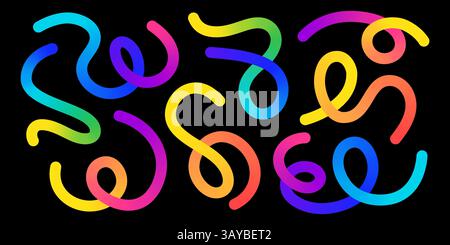 Verlaufende Regenbogenfarben organische abstrakte Kritzellinien Formen wirbelnde Kurven. Freihändig skizzenhafter Stil. Stock Vektor