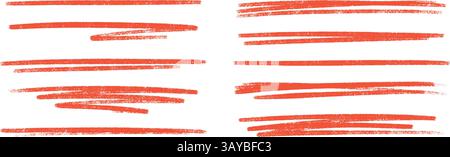Rote Buntstifte unterstreichen – handgezeichnete Kreide- oder Markierungsstriche mit horizontaler Textmarkierung. Stock Vektor
