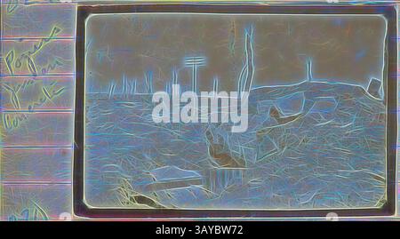 Eine surreale Landschaft mit einer abstrakten Darstellung eines felsigen Geländes, mit karger Vegetation und minimalen Strukturen im Hintergrund, die ein Gefühl von Verwüstung und Geheimnis wecken., Foto - deutscher Beton, Pozieres, Frankreich, Sergeant John Lord, 1. Weltkrieg, 1917, eine von 185 Schwarzweiß-Fotografien eines Albums, aufgenommen in Frankreich während des Ersten Weltkriegs von Sergeant John Lord. Einige Seiten sind leer. Fotos im Album zeigen Armeelager, Krankenhäuser, Gräben, frühe Panzer, Landschaften, Friedhöfe und Gräber und Gruppen von australischen Soldaten. Die Orte, die Lord in seinen Unterschriften erwähnt, sind La Stockfoto