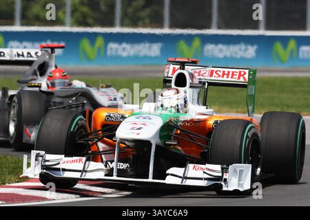 13. Juni 2010 - Montreal, Kanada - Adrian Sutil (GER) Force India F1 VJM03 führt Michael Schumacher (GER) Mercedes GP MGP W01... Formel-1-Weltmeisterschaft, Rd 8, Grand Prix von Kanada, Rennen. (Vermerk: © Sutton Motorsports/ZUMApress.com) Stockfoto