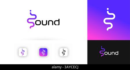 Modernes Sound Wave-Logo. Abstrakte dynamische Form mit Farbverlauf für Musik-App, Audio-Streaming, Podcast, Technologie- oder Entertainment-Branding Stock Vektor