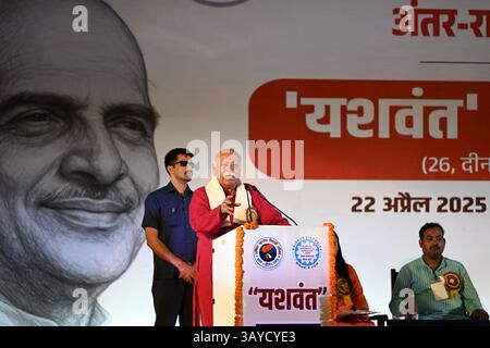 Neu-Delhi, Indien. April 2025. NEW DELHI, INDIEN - 22. APRIL: RSS-Chef Mohan Bhagwat sprach bei der Einweihung des neuen ABVP-Büros Yashwant am 22. April 2025 in New Delhi, Indien. (Foto: Salman Ali/Hindustan Times/SIPA USA) Credit: SIPA USA/Alamy Live News Stockfoto