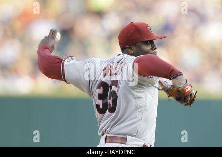 18. Juni 2010 – Michigan, MI, USA – die ehemaligen Detroit Tigers und jetzt Arizona Diamondbacks starten den Pitcher Dontrelle Willis im 1. Inning gegen die Detroit Tigers in Detroit, MI am Freitag, 18. Juni 2010. JULIAN H. GONZALEZ/Detroit Free Press (Foto: © Detroit Free Press/ZUMApress.com) Stockfoto
