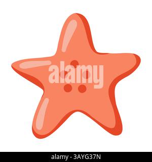 Roter Seestern mit gepunkteter Mitte. Flacher Cartoon-Style. Vektorillustration auf weißem Hintergrund. Stock Vektor