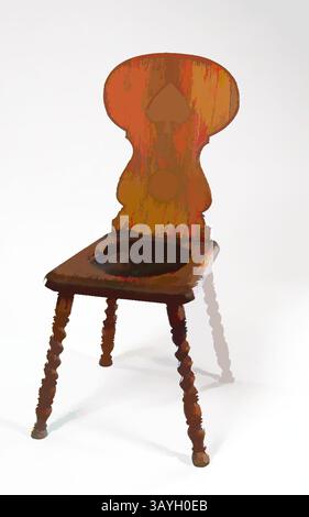 Ein Vintage-Holzstuhl mit einer kunstvollen Rückenlehne mit langem Design und komplizierten Mustern. Die Beine sind elegant gewendet und zeigen Handwerkskunst aus einer vergangenen Zeit. Die Oberfläche zeigt eine verwitterte Patina, die auf Geschichten vergangener Jahre hindeutet. Continental: Spade Back Chair, Continental, 18.–19. Jahrhundert, Eiche, insgesamt: 37 3/4 x 19 x 3/4 cm (95,9 x 48,3 x 47,6 cm) Klassische Kunst mit modernem Touch, neu interpretiert von Artotop Stockfoto