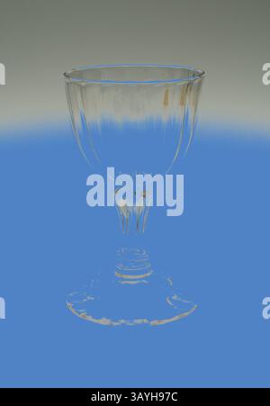 Ein zarter Glaskelch mit aufwändigen Details an Stiel und Basis, der das Licht auf eine faszinierende Weise reflektiert. Das Glas ist klar und zeigt seine elegante Form und Handwerkskunst vor einem weichen blauen Hintergrund. Becher, ca. 1740, England, Glas, 17 x 10,2 cm (6 11/16 x 4 Zoll) Klassische Kunst mit modernem Touch, neu interpretiert von Artotop Stockfoto