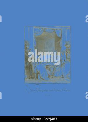 Ein stilvolles Treffen in einem eleganten Raum mit einer Gruppe von gut gekleideten Personen, die Gespräche führen, umgeben von kunstvollen Möbeln und dekorativen Elementen, die einen Hauch von Raffinesse und Anmut ausstrahlen. Keine Angst, mein Freund, aus Monument du Costume Physique et Moral de la fin du Dix-huitième siècle, 1776, Isidor-Stanislas Helman (Französisch, 1743-1806 oder 1809), nach Jean Michel Moreau (Französisch, 1741-1814), herausgegeben von Laurent-Francois Prault (Französisch 1712-1780), Frankreich, Gravur auf Papier, 266 x 214 mm (Bild), 408 x 319 mm (Platte), 540 x 409 mm (klassisches Blatt, gefaltet Stockfoto