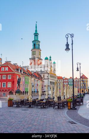 Blick auf das Rathaus und den apollo-Brunnen in Posen in Polen. BILD Stockfoto
