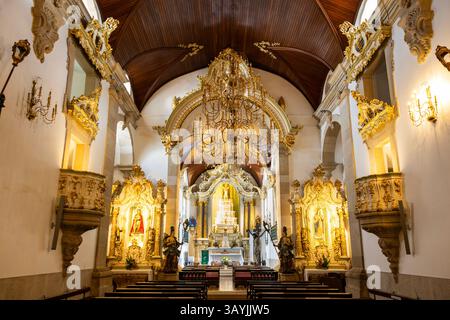 Blick auf das wunderschöne barocke Innere der Kirche des Heiligen Hauses der Barmherzigkeit in Barcelos, Portugal Stockfoto
