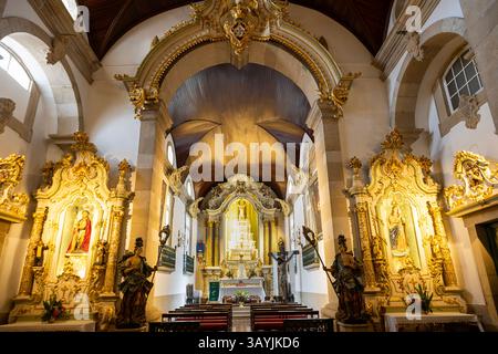 Blick auf das wunderschöne barocke Innere der Kirche des Heiligen Hauses der Barmherzigkeit in Barcelos, Portugal Stockfoto