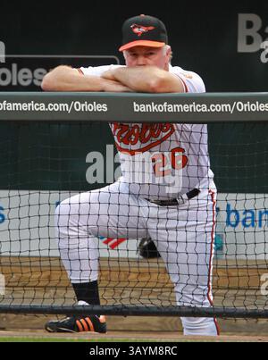 3. August 2010: Buck Showalter (26) beim Baltimore Orioles 6-3 gewann er gegen die besuchenden Los Angeles Angels im Oriole Park at Camden Yards in Baltimore, Maryland. Es war das erste Spiel unter dem neuen Orioles-Manager Buck Showalter. (Bild: © Mitch Stringer/Cal Sport Media/ZUMApress.com) Stockfoto