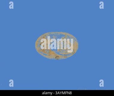 Eine abstrakte Darstellung der Erde mit stilisierten Figuren und einem zentralen Emblem vor einem leuchtend blauen Hintergrund. Die Komposition betont Bewegung und Interaktion zwischen den Figuren und vermittelt ein Gefühl von Einheit und Harmonie. Marcus Curtius Sprung in den Abgrund, 1555/63, Francesco de’Rossi, genannt Salviati, italienisch, 1510-1563, Italien, Stift und braune Tinte mit Pinsel und brauner Waschung, erhöht mit weißer Gouache, mit Spuren von schwarzer Kreide, auf oval gebräuntem Papier, Rand auf braunem Webpapier montiert, abgelegt auf elfenbeinfarbenem Webpapier, 64 x 107 mm (max.) Klassische Kunst mit modernem Touch Stockfoto