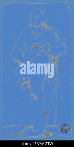 Eine Figur steht selbstbewusst, hält ein Gefäß, mit fließenden Haaren und einem ruhigen Ausdruck. Die Komposition zeichnet sich durch komplizierte Linien und subtile Details aus, die der Präsenz der Figur Tiefe verleihen. Saint Barbara, n.d., Stefano della Bella, Italienisch, 1610-1664, Italien, Stift und braune Tinte, mit Pinsel und grünen, roten, braunen und rosafarbenen Wäschen, auf elfenbeinfarbenem Büttenpapier, Spitze auf grauem Karton, 144 x 74 mm Klassische Kunst mit einem modernen Touch von Artotop Stockfoto