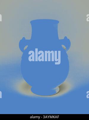 Eine dekorative Vase mit geschwungenen Konturen und zwei Griffen, die vor einem sanft schattierten Hintergrund für einen auffälligen Silhouetteneffekt steht. Gefäß in Form eines antiken Bronzeglases (Hu), Qing-Dynastie (1644–1911), Qianlong Reign (1736–95), China, Porzellan, insgesamt mit Griffen: 19,3 x 13,6 x 13,1 cm (7 5/8 x 5 3/8 x 5 3/16 Zoll) Klassische Kunst mit modernem Touch, neu interpretiert von Artotop Stockfoto