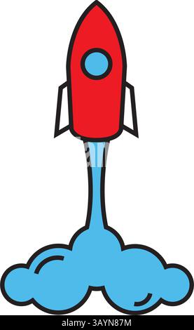 Startrakete. Symbol „Start“. Raketenstart und Rauch. Projektkonzept starten. Vektor. UI-Symbol. Stock Vektor