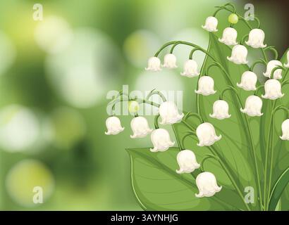 Zarte Maiglöckchen mit sattgrünen Blättern auf weichem, verschwommenem Hintergrund. Ideal für naturbelassene Designs Stock Vektor