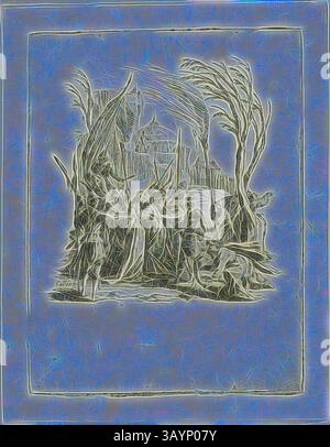 Eine surreale Landschaft mit abstrakten Laubformen und Strukturen, verwoben mit fließenden Linien und lebhaften Farben, die eine traumhafte Atmosphäre hervorrufen. Der Verrat, aus der kleinen Passion, 1624/31, Jacques Callot, Französisch, 1592-1635, Frankreich, Ätzen auf elfenbeinfarbenem Büttenpapier, 77,5 x 58 mm Klassische Kunst mit einem modernen Twist von Artotop Stockfoto