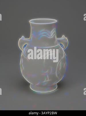 Eine zart gefertigte Vase besticht durch komplizierte Wirbel und Designs mit zwei anmutig geformten Griffen. Das ätherische Leuchten unterstreicht die elegante Form und die künstlerischen Details. Gefäß in Form eines antiken Bronzeglases (Hu), Qing-Dynastie (1644–1911), Qianlong Reign (1736–95), China, Porzellan, insgesamt mit Griffen: 19,3 x 13,6 x 13,1 cm (7 5/8 x 5 3/8 x 5 3/16 Zoll) Klassische Kunst mit modernem Touch, neu interpretiert von Artotop Stockfoto