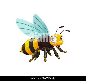 Zeichentrickwespe, Biene oder Hummel lustige Figur mit großen Googly-Augen, Vektorinsekten. Cartoon süße Wespe oder Hornissenbiene mit fröhlichem Gesicht und Lächeln, kleines ich Stock Vektor