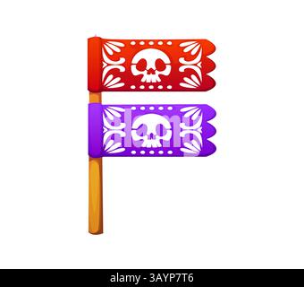 Zeichentrickfilm mexikanische Schriftpapel Picado Flaggenbuchstabe F. Lateinamerika Tag der Toten Feiertag lateinisches Schriftzeichen Element. Hispanische Kultur fiesta Vektor ABC Schriftart Stock Vektor