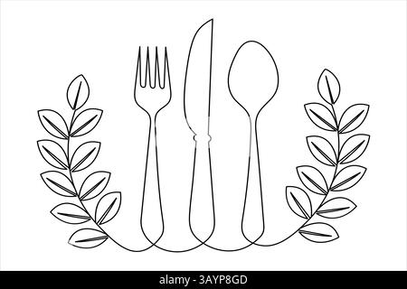 Gabel und Messer eine Linienzeichnung der Vektorgrafik der durchgehenden Linie Stock Vektor