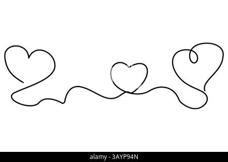 Setzt eine Linienzeichnung von Herzen mit Zwirnen in einer einzigen durchgehenden Linie fort Stock Vektor