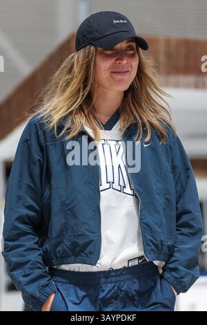 Paula Badosa von Spanien, Medientag während der Mutua Madrid Open 2025, ATP Masters 1000 und WTA 1000, Tennisturnier am 22. April 2025 in Caja Magica in Madrid, Spanien Stockfoto