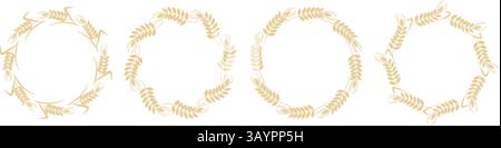 Satz runder Spitzkränze von Getreidekulturen. Runde Ohren aus Weizen, Gerste, Hafer, Hirse, Roggen, Clip Art. Vektorelemente Stock Vektor