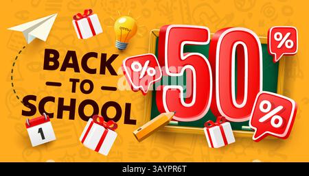 Back-to-School-Sonderangebot: 50 Prozent. Vektor Stock Vektor