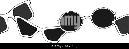 Sonnenbrille mit horizontalem, nahtlosem Rand. Vektorgrafik-Linie Tinte Banner mit Reise- und Tourismuselementen. Hintergrund der Sommerferien. Für Banner, pri Stock Vektor
