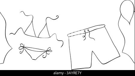 Sommer-Badeanzug nahtloser horizontaler Rand. Vektorgrafik Linie Tintenmuster Illustration für Verpackung, Hintergrund, Druck, Banner, Druck für Stoff, Stock Vektor