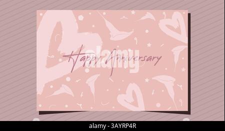 Karte Happy Jubiläum Gruß Blumen Lilien Herzen Hand gezeichnet Boho Mitte Jahrhundert Bio keine Ai. Stock Vektor