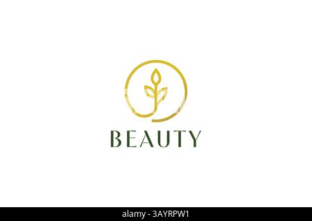 Elegantes und minimalistisches goldenes Blumenblatt-Logo für die Marke Nature Beauty Stock Vektor