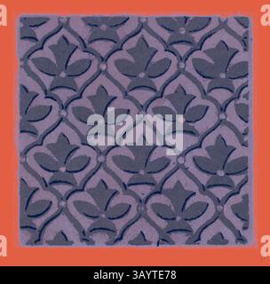 Ein kompliziertes Muster mit stilisierten Blumenmotiven in einem sich wiederholenden Design, das vor einem warmen, kontrastierenden Hintergrund hervorgehoben wird. Indisches Ornament Klassische Kunst mit modernem Touch, neu gestaltet von Artotop Stockfoto