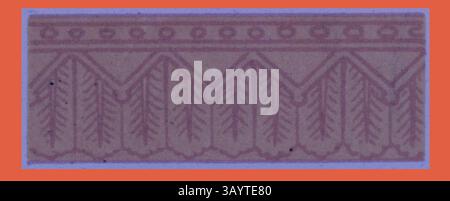 Eine dekorative Borte mit einem sich wiederholenden Muster aus langen Blättern und kreisförmigen Motiven, die komplexe Details und Symmetrie zeigen. Indisches Ornament Klassische Kunst mit modernem Touch, neu gestaltet von Artotop Stockfoto