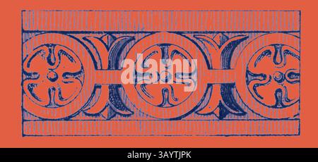 Ein dekoratives Muster mit komplizierten kreisförmigen Blumenmotiven, die in einer sich wiederholenden Sequenz angeordnet sind, vor einem kontrastierenden Hintergrund. Renaissance Ornament Klassische Kunst mit modernem Touch, neu gestaltet von Artotop Stockfoto