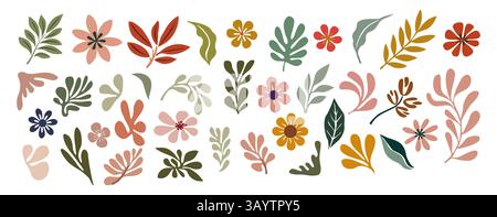 Set handgezeichneter Blumenmuster, Blätter Stock Vektor