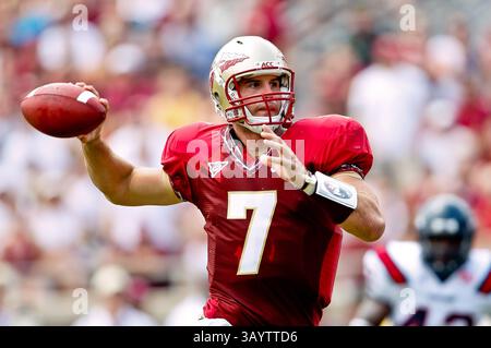 4. September 2010: Florida State Seminoles Quarterback Christian Ponder bereitet sich auf die erste Halbzeit-Action zwischen den Florida State Seminoles und den Samford Bulldogs im Doak Campbell Stadium in Tallahassee vor. Florida State besiegte Samford 59-6. (Bild: © Gray Quetti/Cal Sport Media/ZUMApress.com) Stockfoto