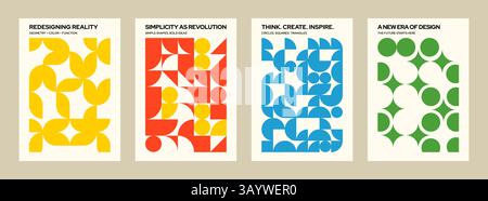 Abstrakte bauhaus-Formen Poster. Banner mit geometrischen minimalistischen Mustern mit einfachen geometrischen Formen und Formen, modernes Schweizer Design Stock Vektor